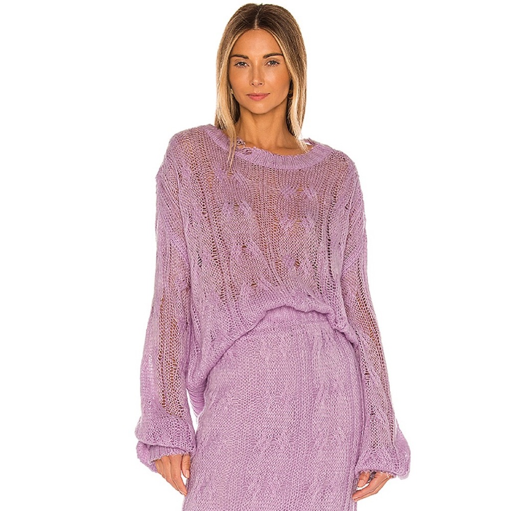 NWT KENDALL + KYLIE Ripped Sweater In Lilac Oversized XS